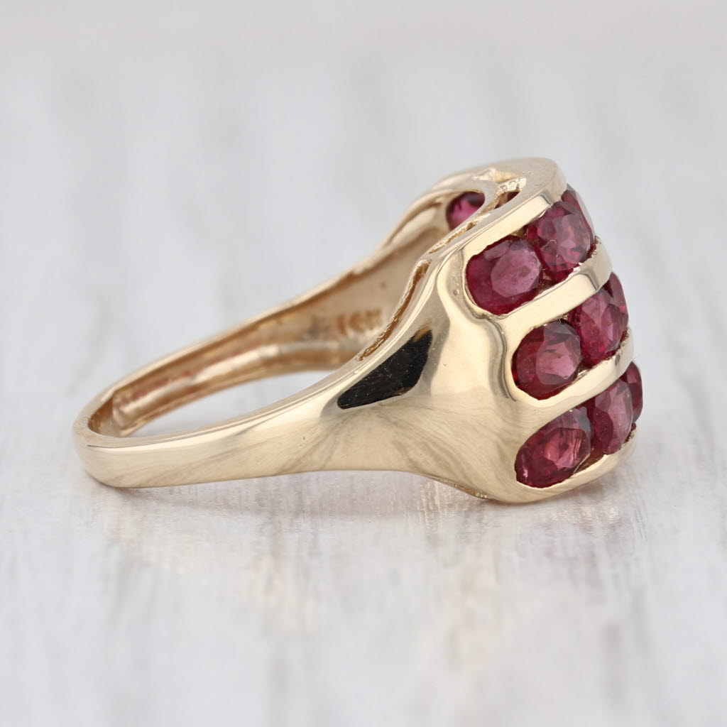 2.55ctw 3-Row Rubellite Tourmaline Ring 14k Yellow Gold Size 7