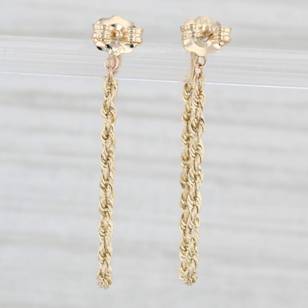 Light Gray New Rope Chain Dangle Earrings 14k Yellow Gold Stick Posts