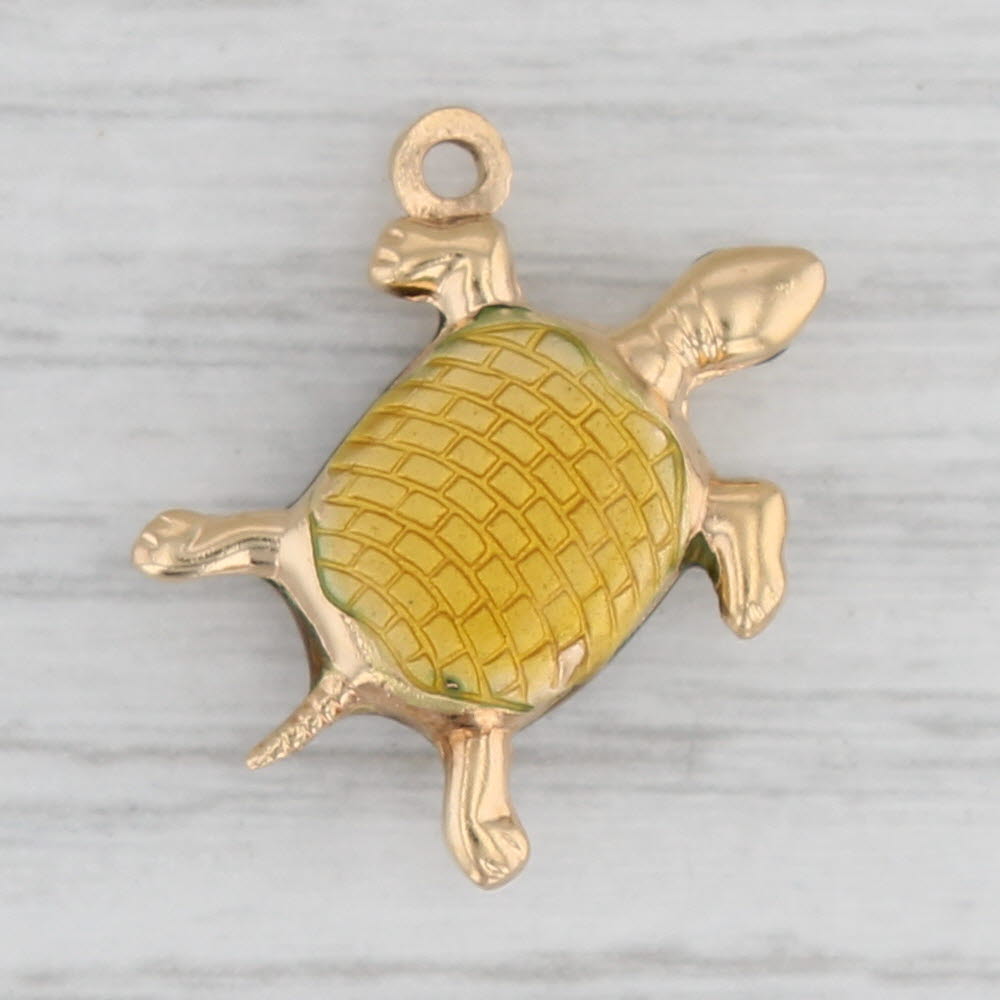 Gray Turtle Charm 18k Yellow Gold Enamel Nautical Pendant