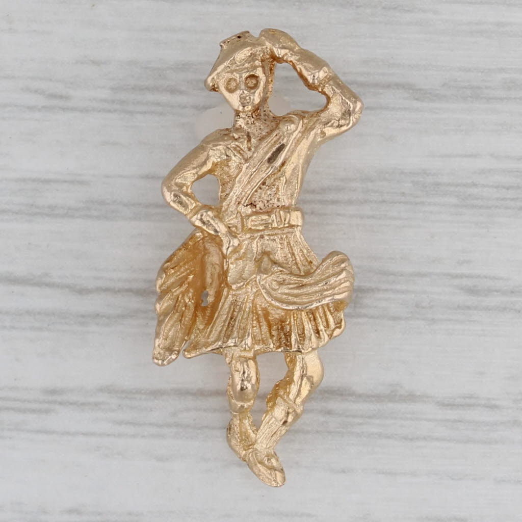 Gray Scottish Dancer in Kilt Vintage Souvenir Charm British Hallmarks Pendant 9k Gold