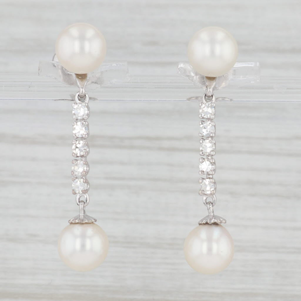 Light Gray Cultured Pearl 0.25ctw Diamond Earrings 14k White Gold Pierced Dangles