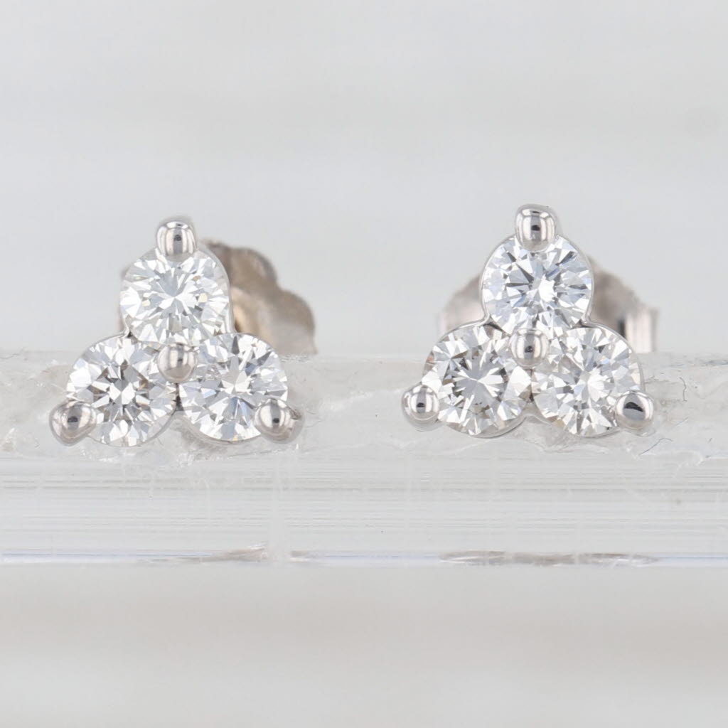 0.52ctw Diamond Cluster Stud Earrings 18k White Gold Studs