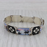 Vintage Norwegian Guilloche Enamel Bracelet Sterling Silver Meldahl Norway