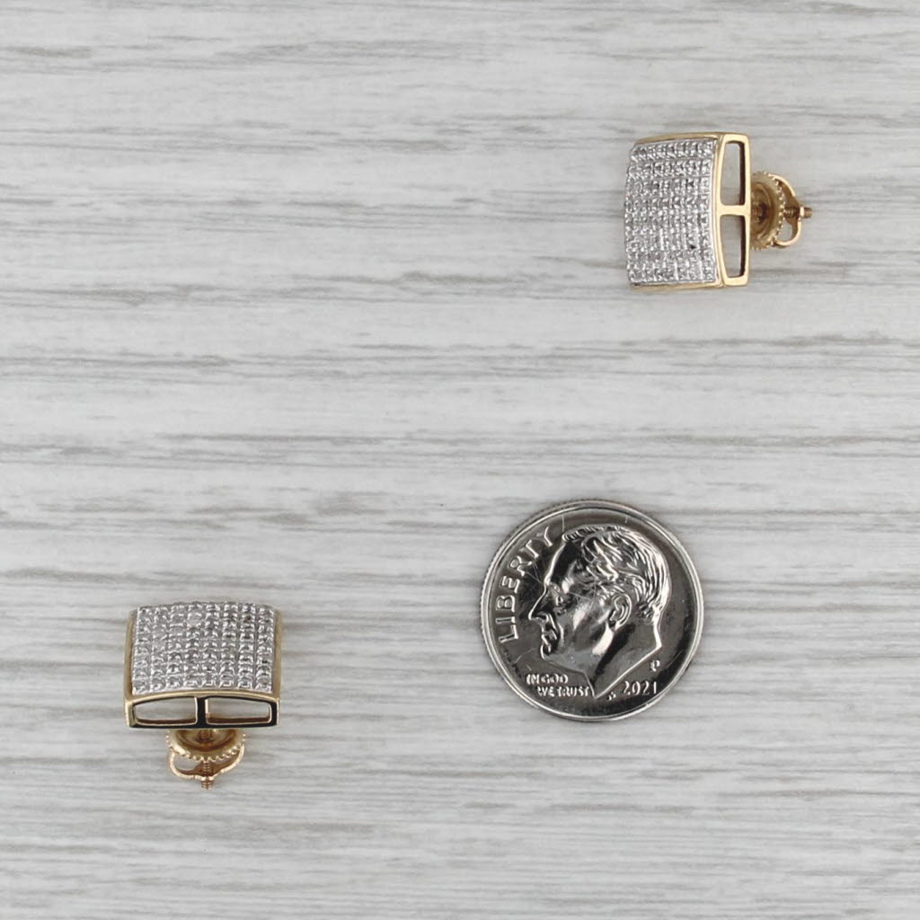0.25ctw Diamond Pave Square Stud Earrings 10k Yellow Gold Screw Back Studs