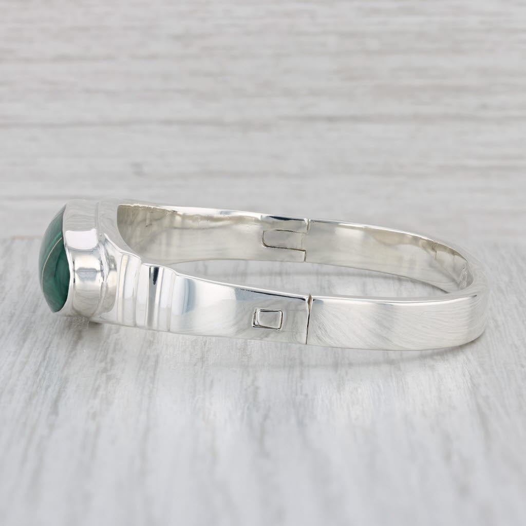 Gray Green Imitation Malachite Resin Bangle Bracelet Sterling Silver Taxco Mexico 7"