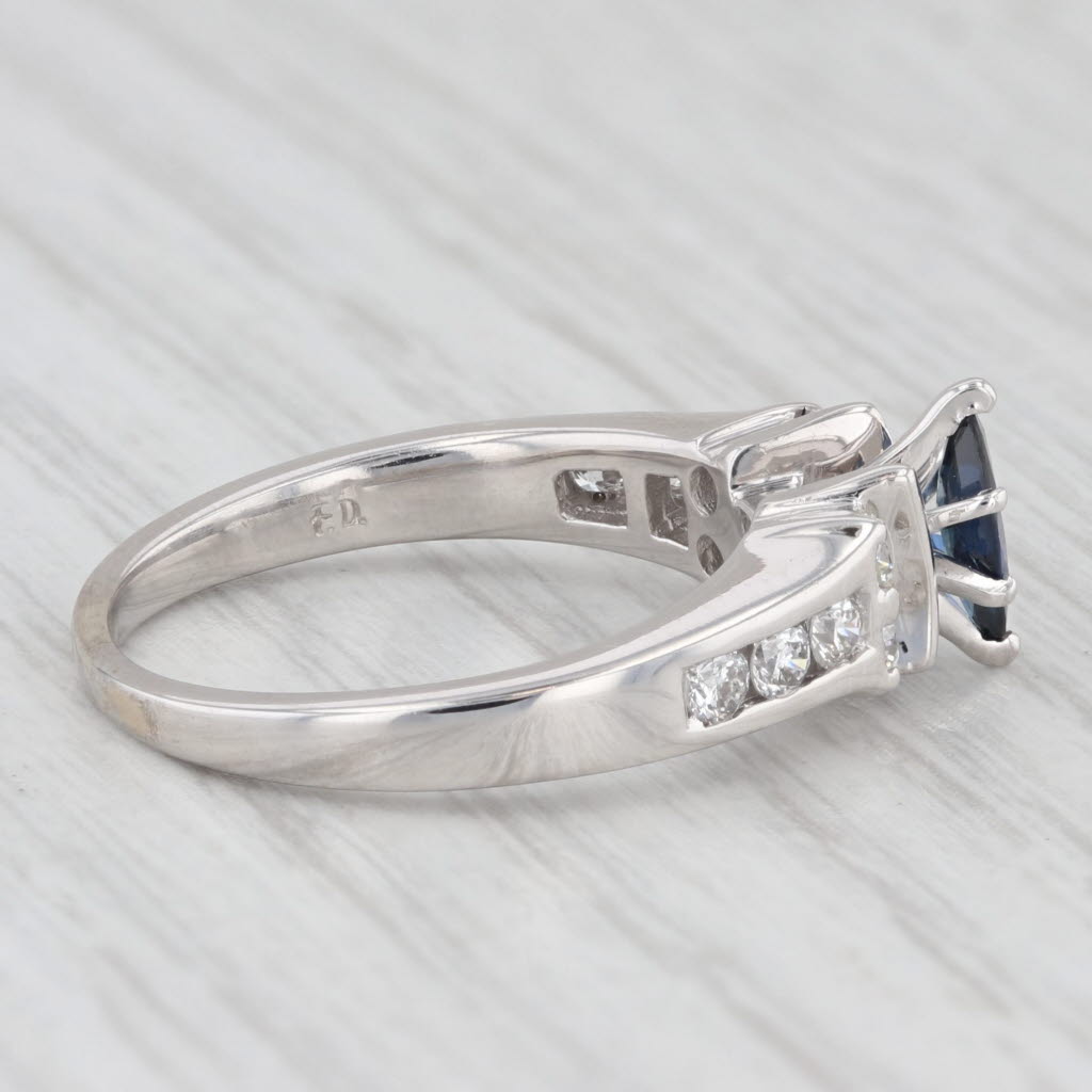 Light Gray 0.65ctw Marquise Blue Sapphire Diamond Ring 14k White Gold Size 6 Engagement