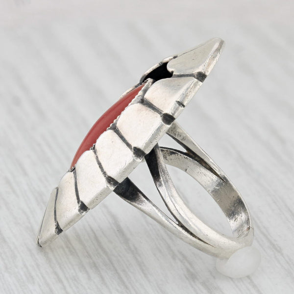 Vintage Native American Coral Statement Ring Sterling Silver Size 6.5