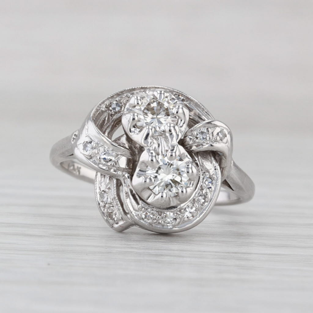 Vintage 0.62ctw Diamond Note Ring 14k White Gold Size 7