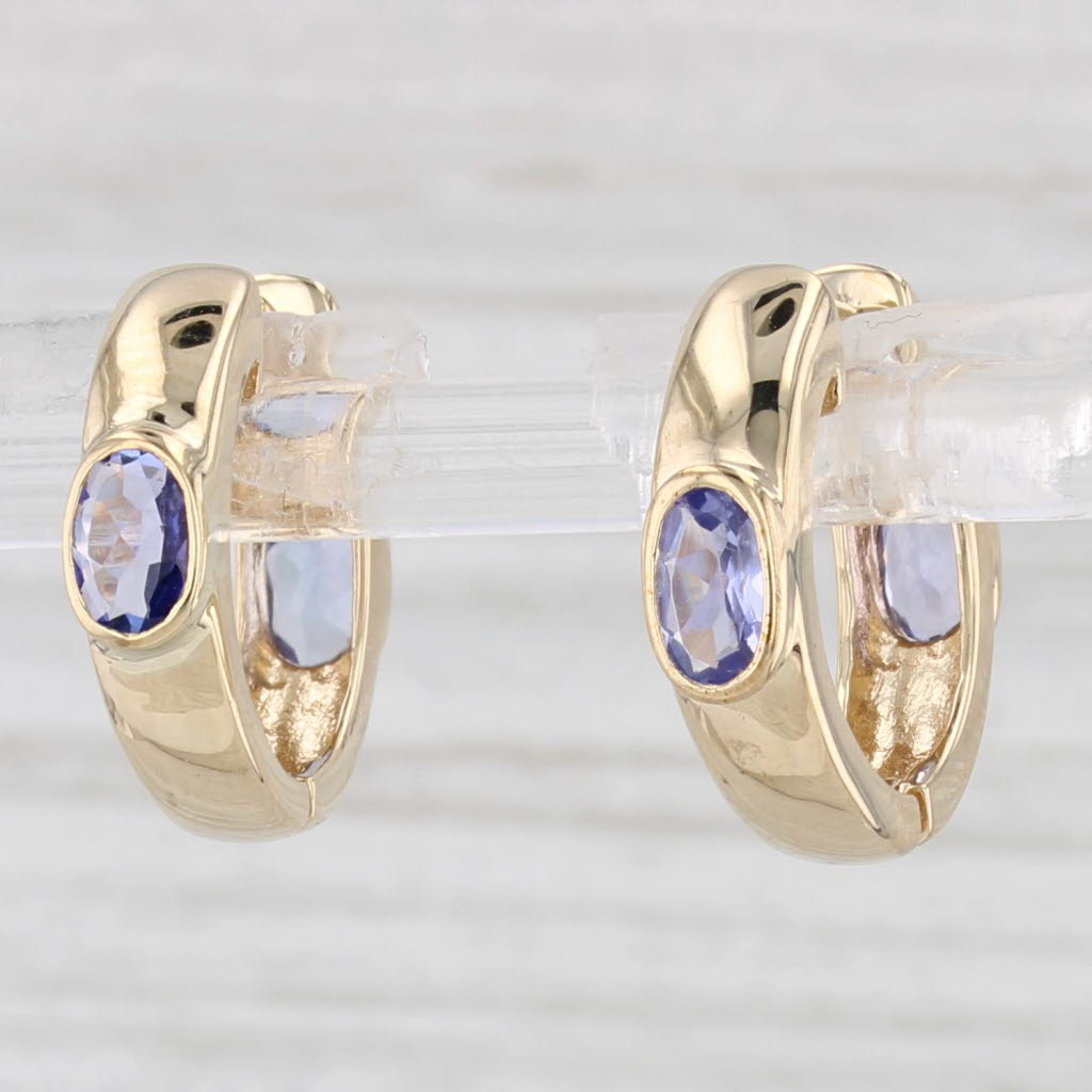 Light Gray 1ctw Tanzanite Hoop Huggie Earrings 14k Yellow Gold Hinged Snap Top