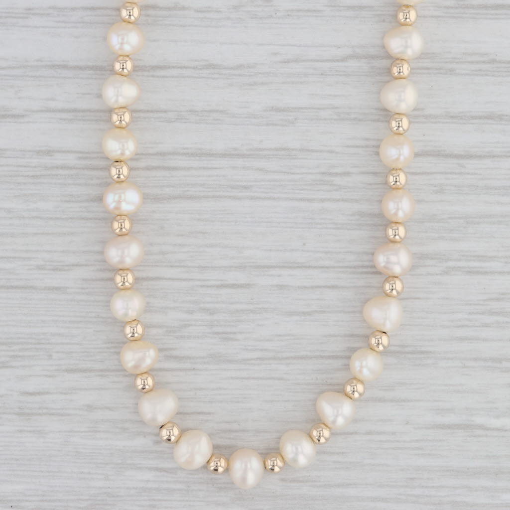 Gray Cultured Freshwater Pearl Bead Strand Necklace 14k Yellow Gold 18.25"