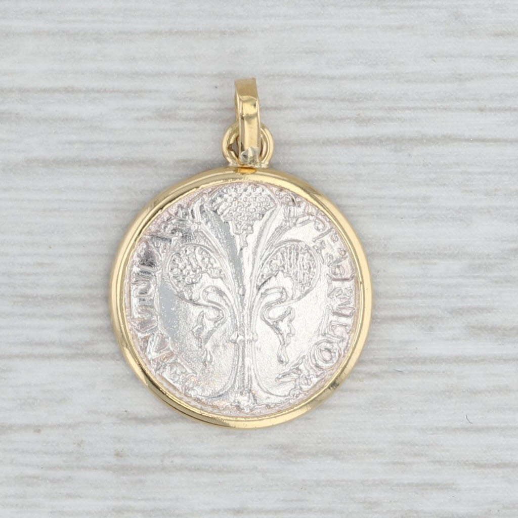 Italian Florin Coin Copy Charm 14k 18k Gold Sterling Silver Vintage Pendant