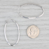 Light Gray Etched Oval Hoop Earrings 14k White Gold Snap Top Pierced Hoops