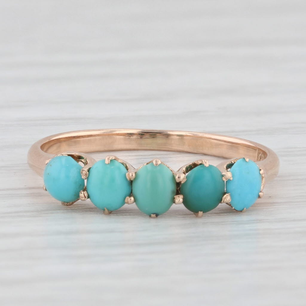 Light Gray Victorian Turquoise Ring 14k Yellow Gold Size 5 Stackable Antique