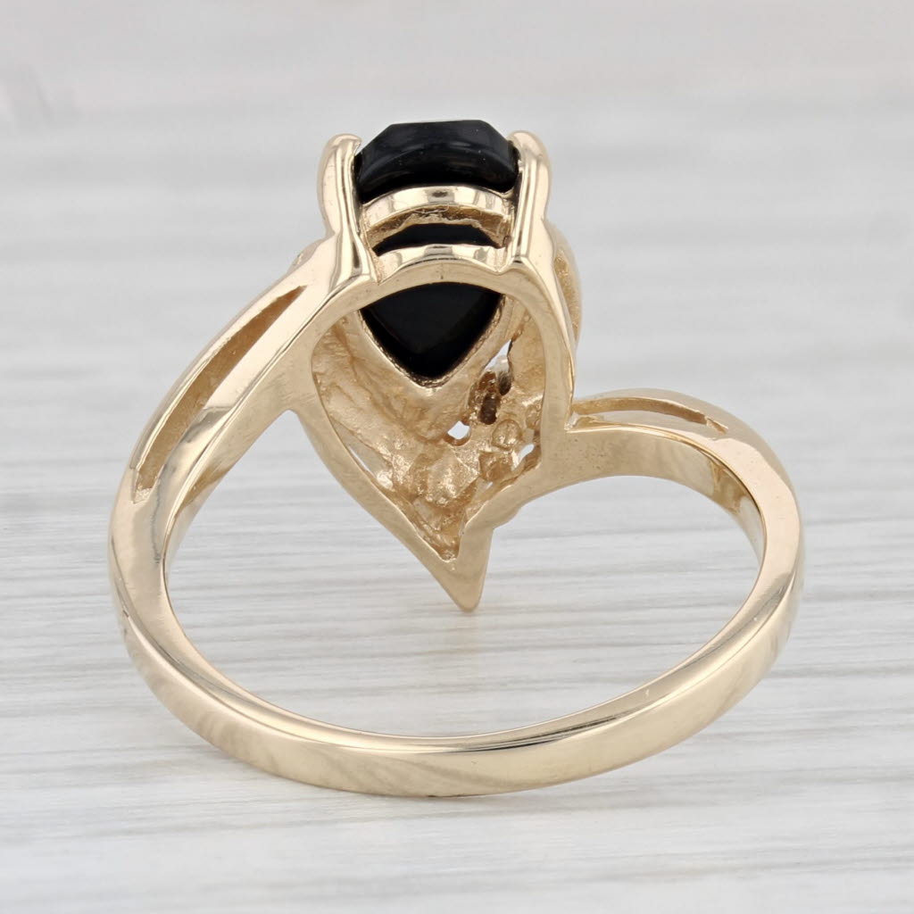 Light Gray Onyx Teardrop Diamond Ring 14k Yellow Gold Size 6 Bypass