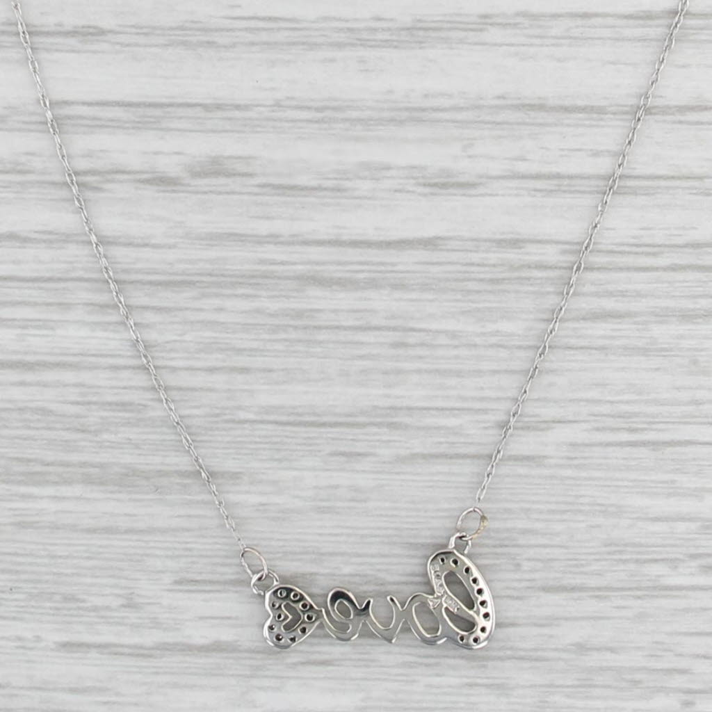 Love Pendant Necklace 10k White Gold Diamond 17.25" Rope Chain