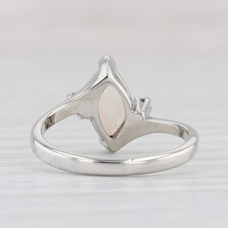 Light Gray Opal Diamond Ring 10k White Gold Size 4.5 Marquise Cabochon Solitaire