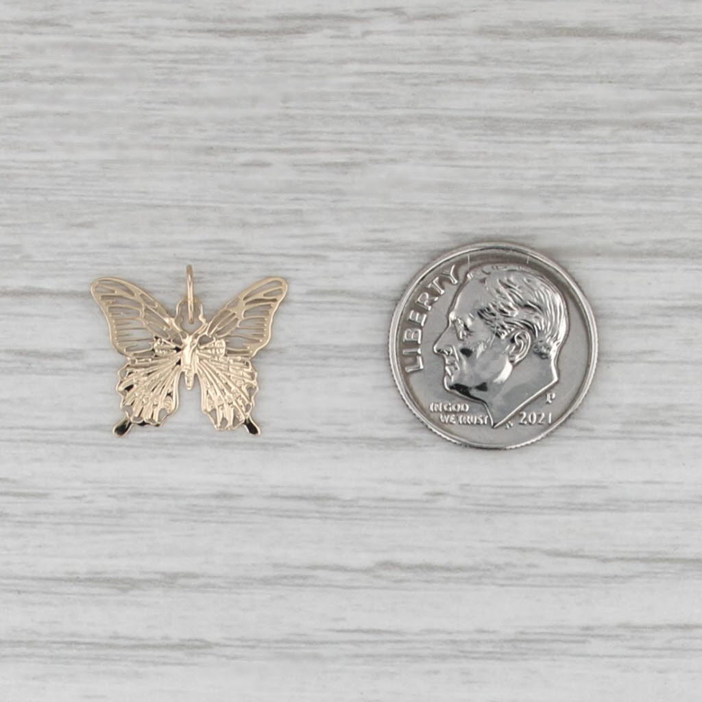 Detailed Butterfly Pendant 14k Yellow Gold Thin Small Drop Charm