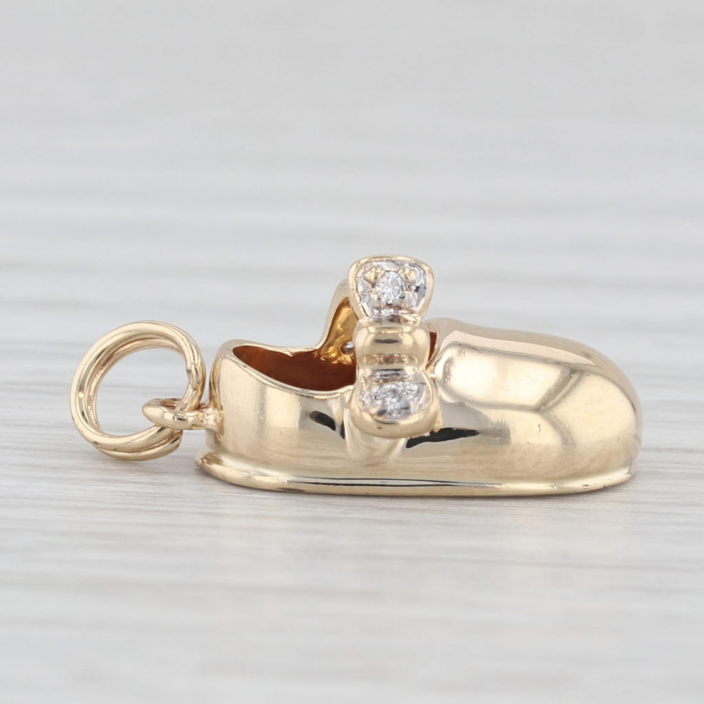 Light Gray Diamond Accented Baby Shoe Pendant 14k Yellow Gold Keepsake Charm