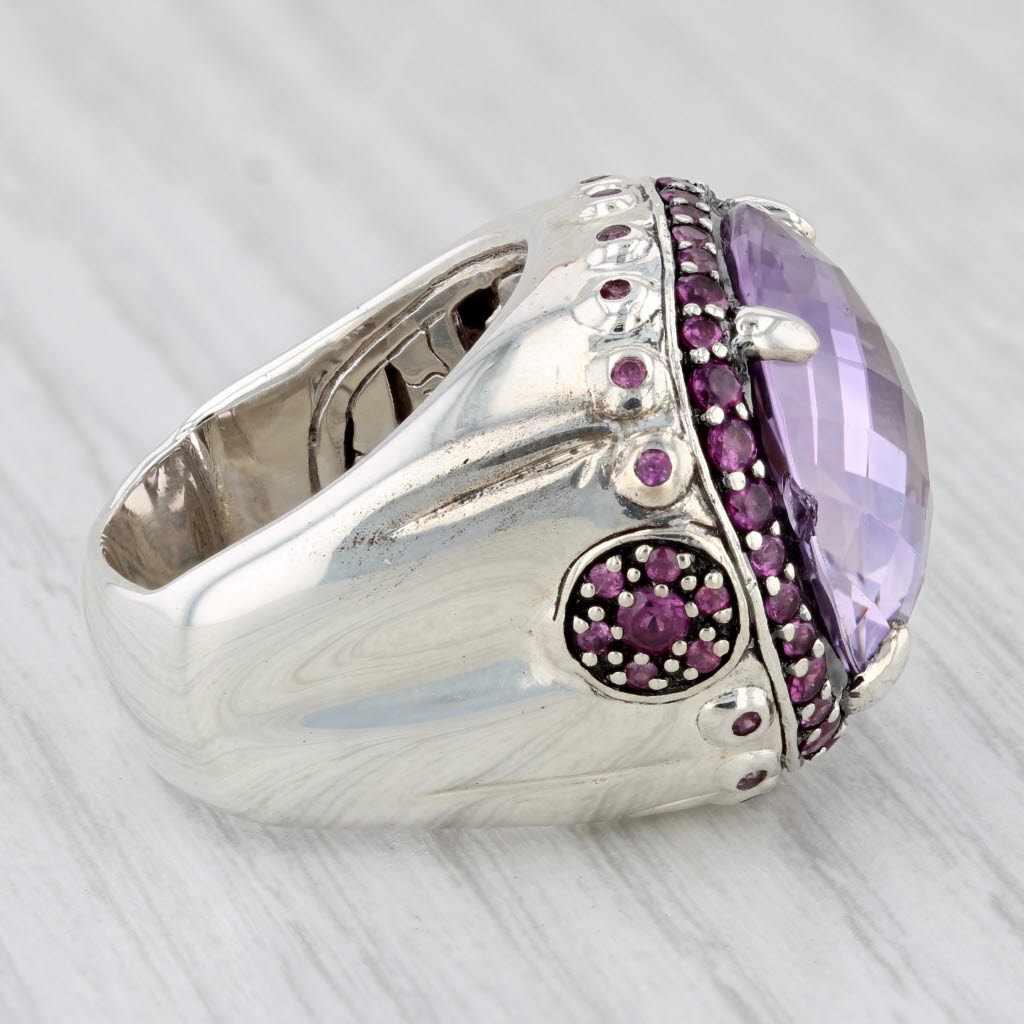 Light Gray John Hardy Bato Amethyst Garnet Halo Ring Sterling Silver Size 7 17.85ctw