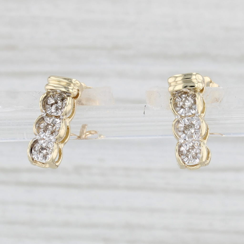 Light Gray Diamond 3-Stone Journey Earrings 10k Yellow Gold Pierced Drops