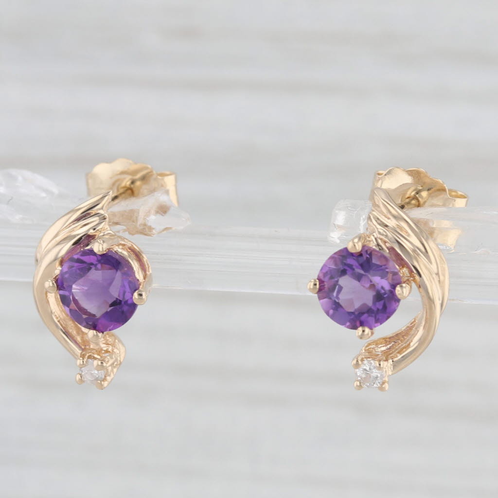 Light Gray 1.04ctw Round Amethyst Diamond Stud Earrings 14k Yellow Gold