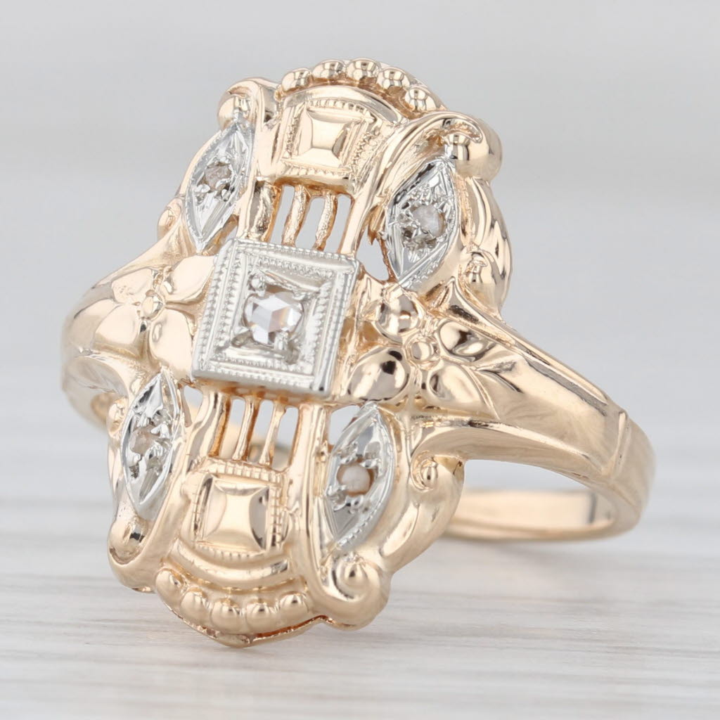 Light Gray Vintage Diamond Ring 14k Yellow Gold Size 5.75