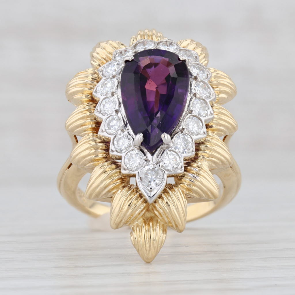 Light Gray 4.01ctw Amethyst Diamond Cocktail Ring 18k Yellow Gold Size 6.75