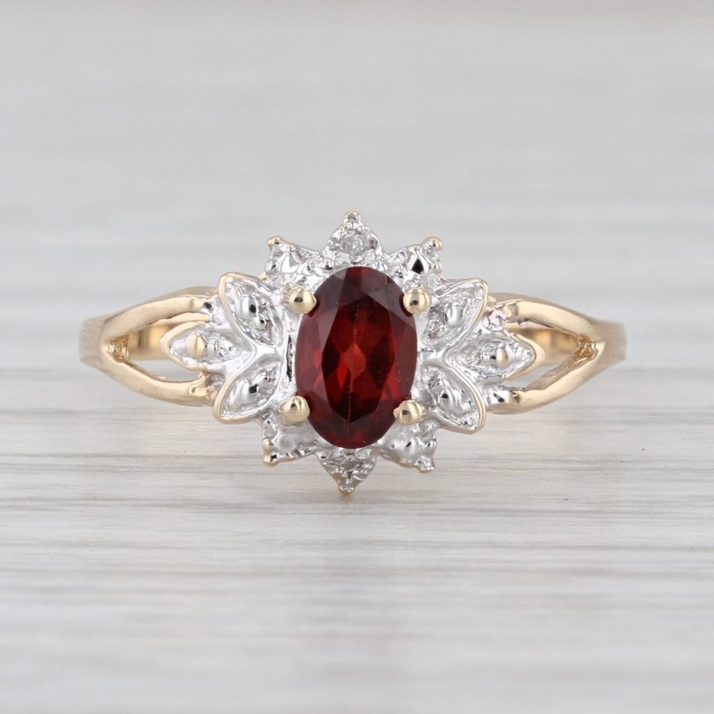 1.14ct Oval Garnet Ring 10k Yellow Gold Size 7 Diamond Accents