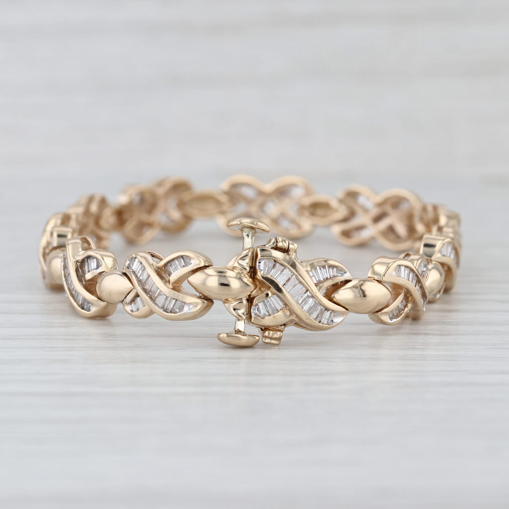 3ctw X Bar Link Diamond Tennis Bracelet 14k Yellow Gold 7" 7.8mm