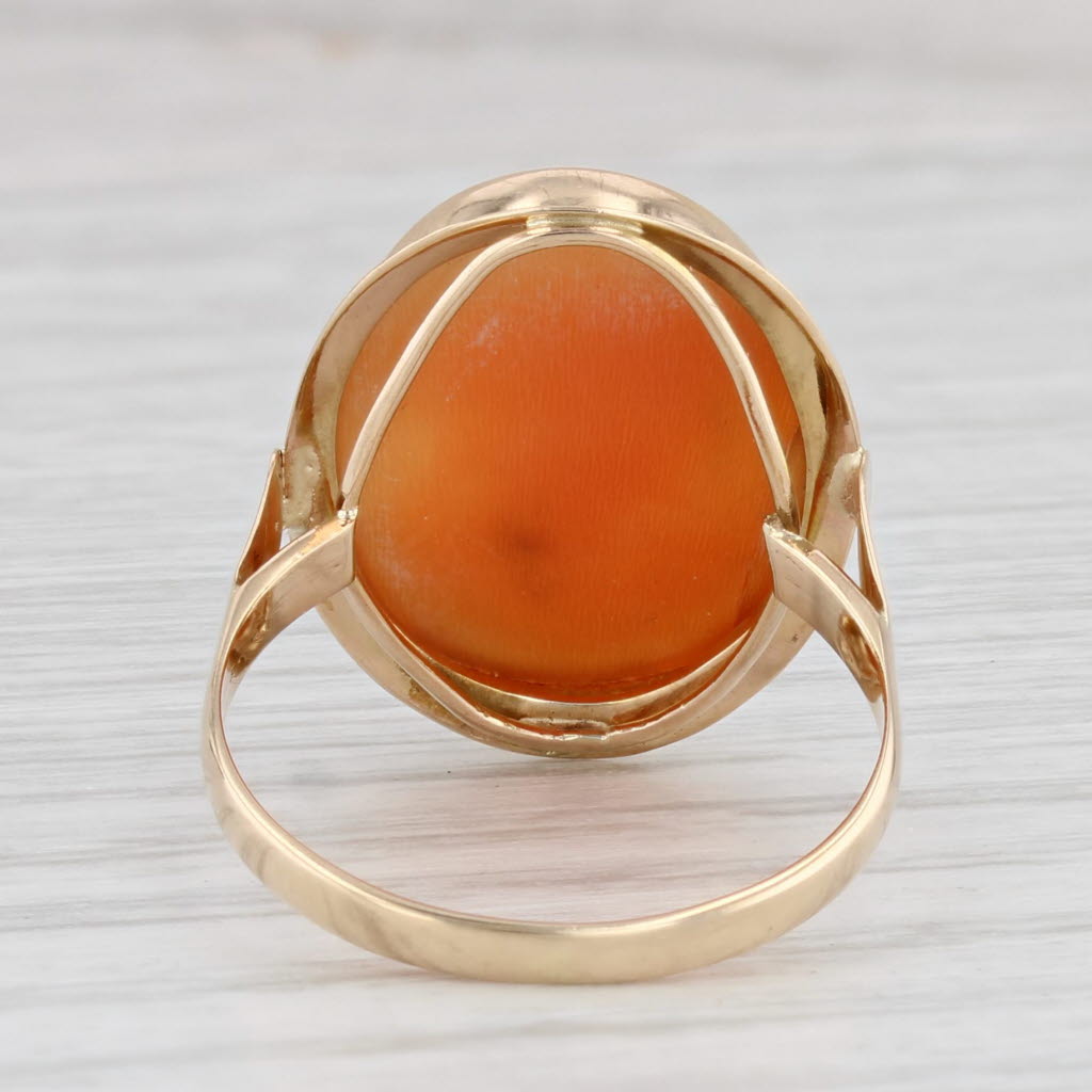 Light Gray Italian Carved Shell Cameo Ring 14k Yellow Gold Vintage Size 7.25