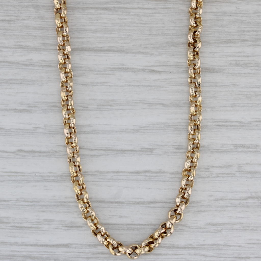 Gray Rolo Cable Chain Necklace 14k Yellow Gold 23.5" 4mm