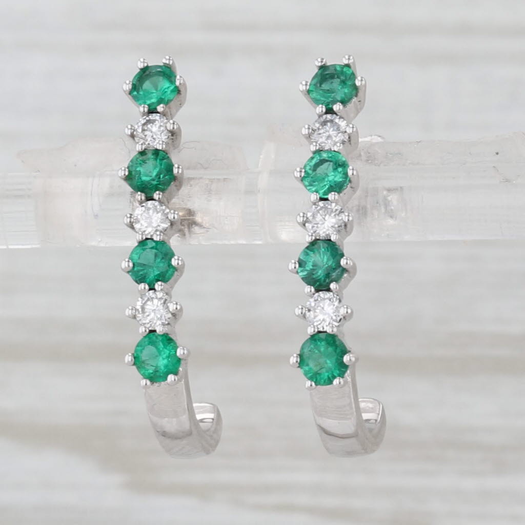 Light Gray 0.72ctw Emerald Diamond J-Hook Earrings 14k White Gold Drops