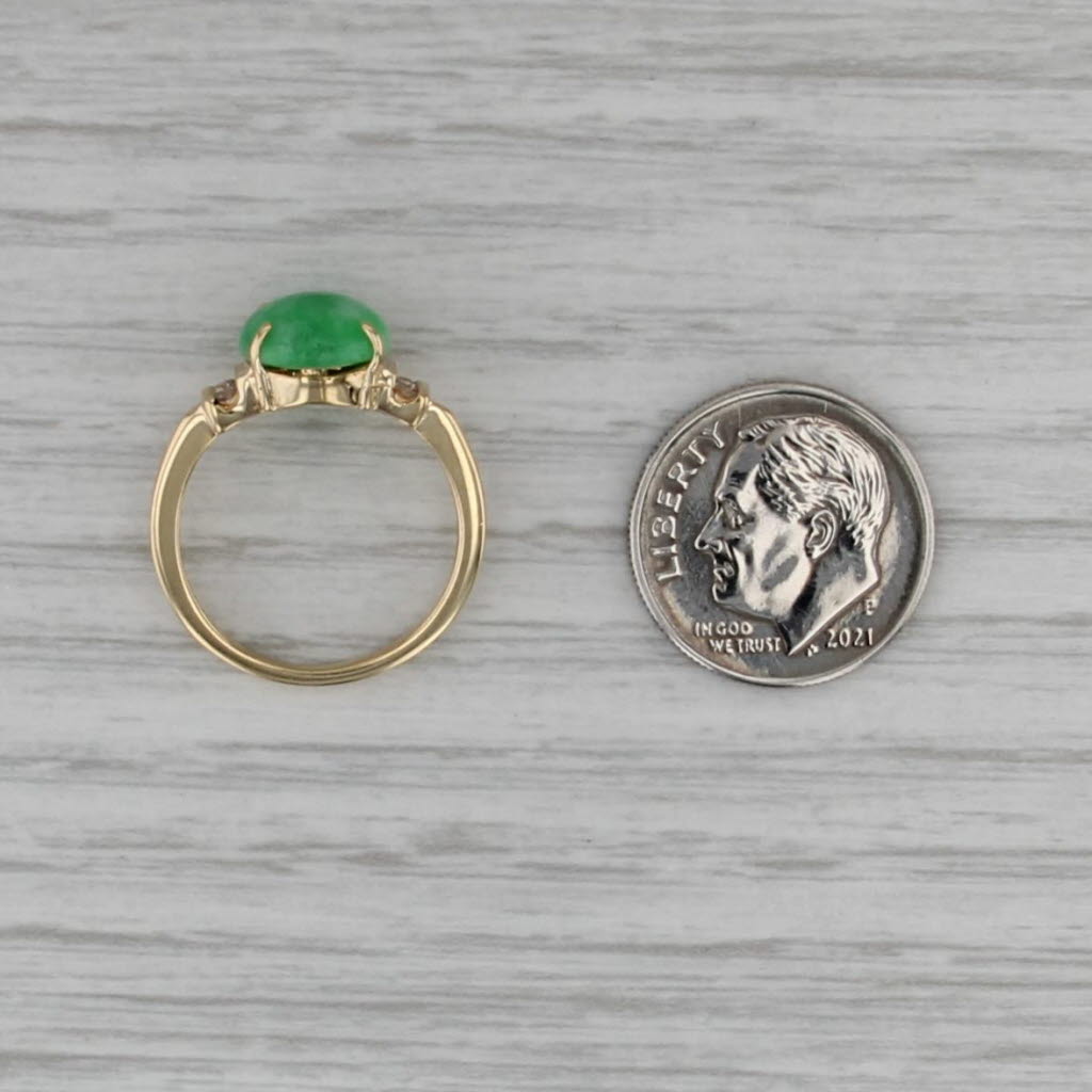 Oval Cabochon Green Jadeite Jade Diamond Ring 18k Yellow Gold Size 5.5