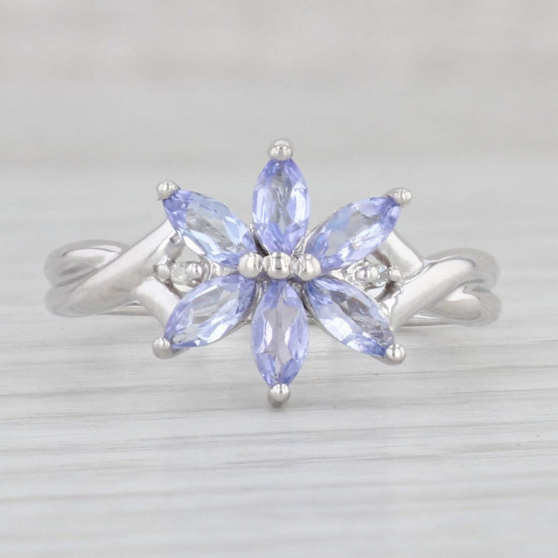 Light Gray 0.90ctw Tanzanite Flower Ring 10k White Gold Size 8 Diamond Accents