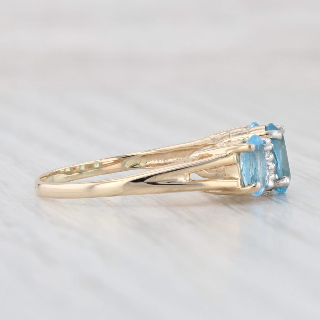 Light Gray 2.15ctw Blue Topaz 3-Stone Ring 14k White Gold Size 7.75 Diamond Accents