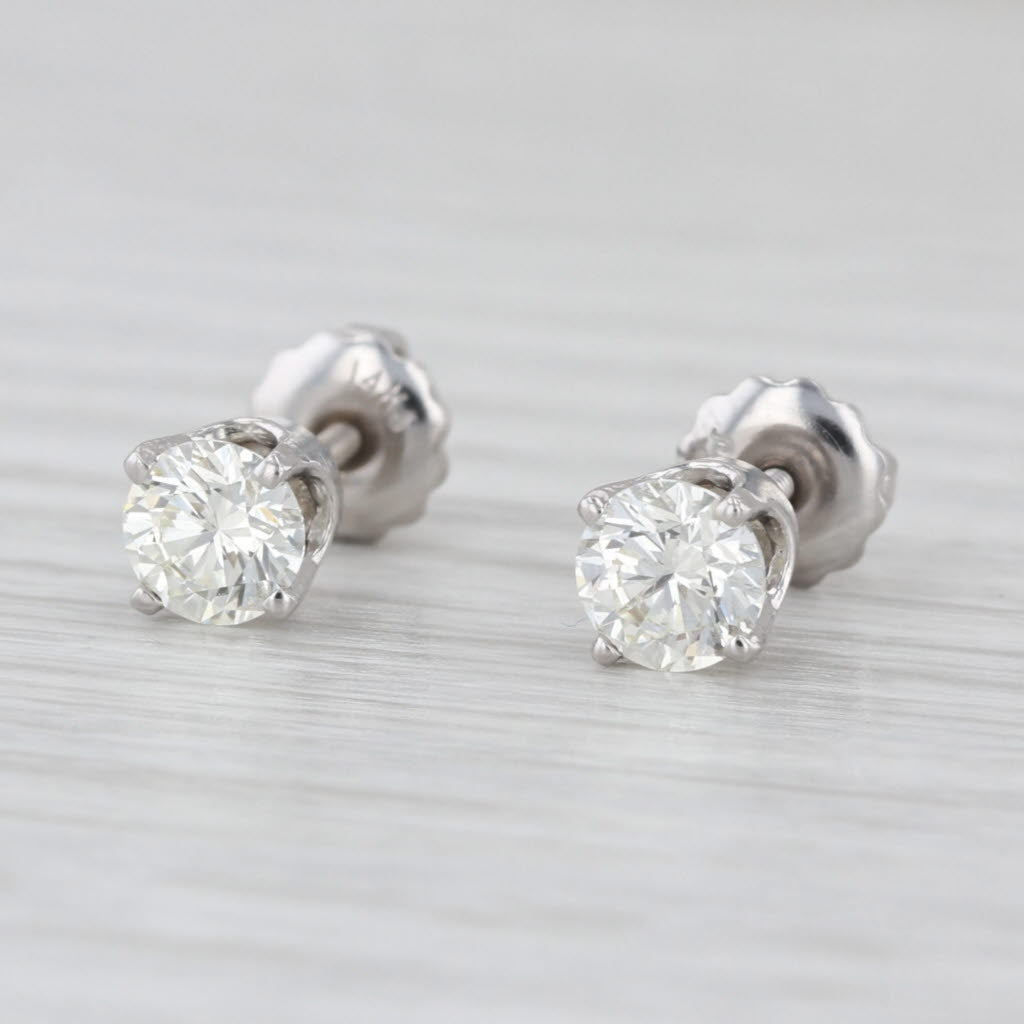 0.90ctw VS2 Round Diamond Stud Earrings 14k White Gold Solitaire Studs