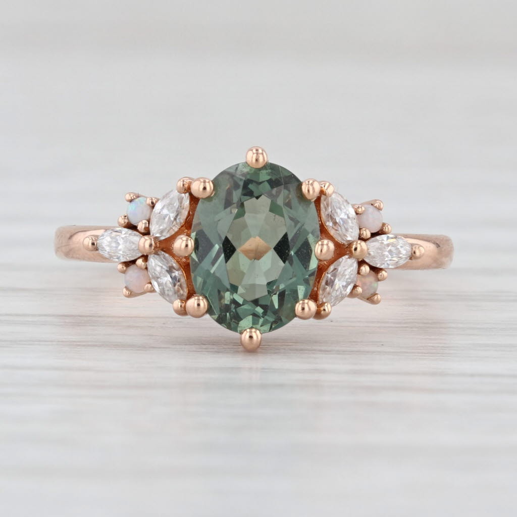 1.43ctw Lab Created Green Spinel Moissanite Opal Ring 18k Rose Gold Size 5.75