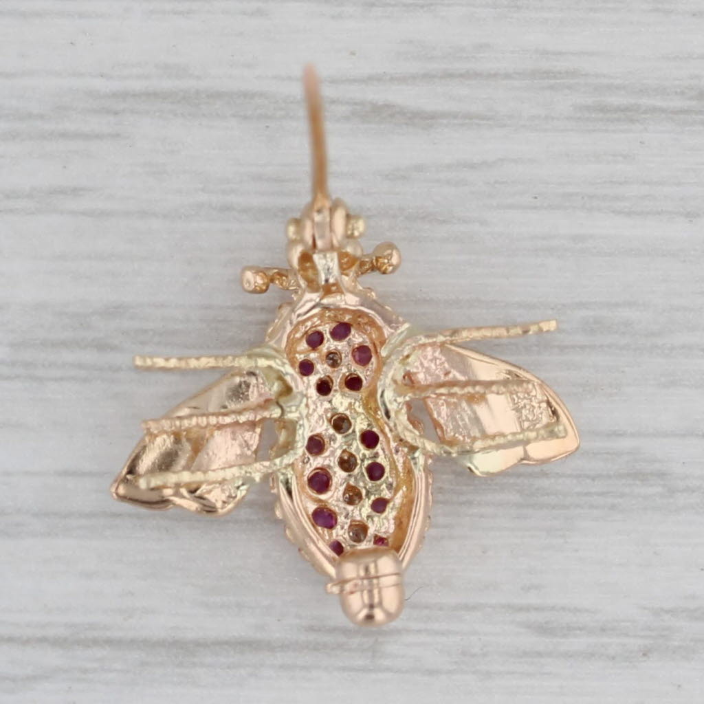 Gray 0.20ctw Ruby Diamond Little Bee Pin 14k Yellow Gold