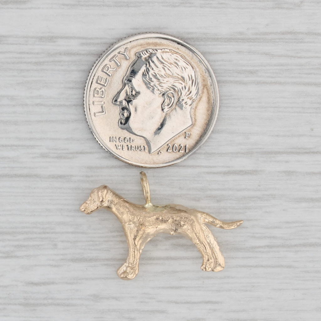 Gray Vintage Dog Charm 14k Yellow Gold 3D Figural Animal Pendant