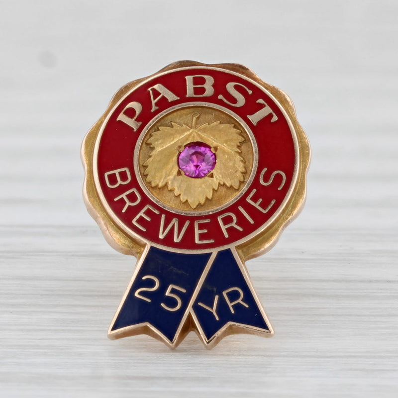 Pabst Blue Ribbon Breweries 25 Years Service Pin 10k Gold Lab Created Ruby