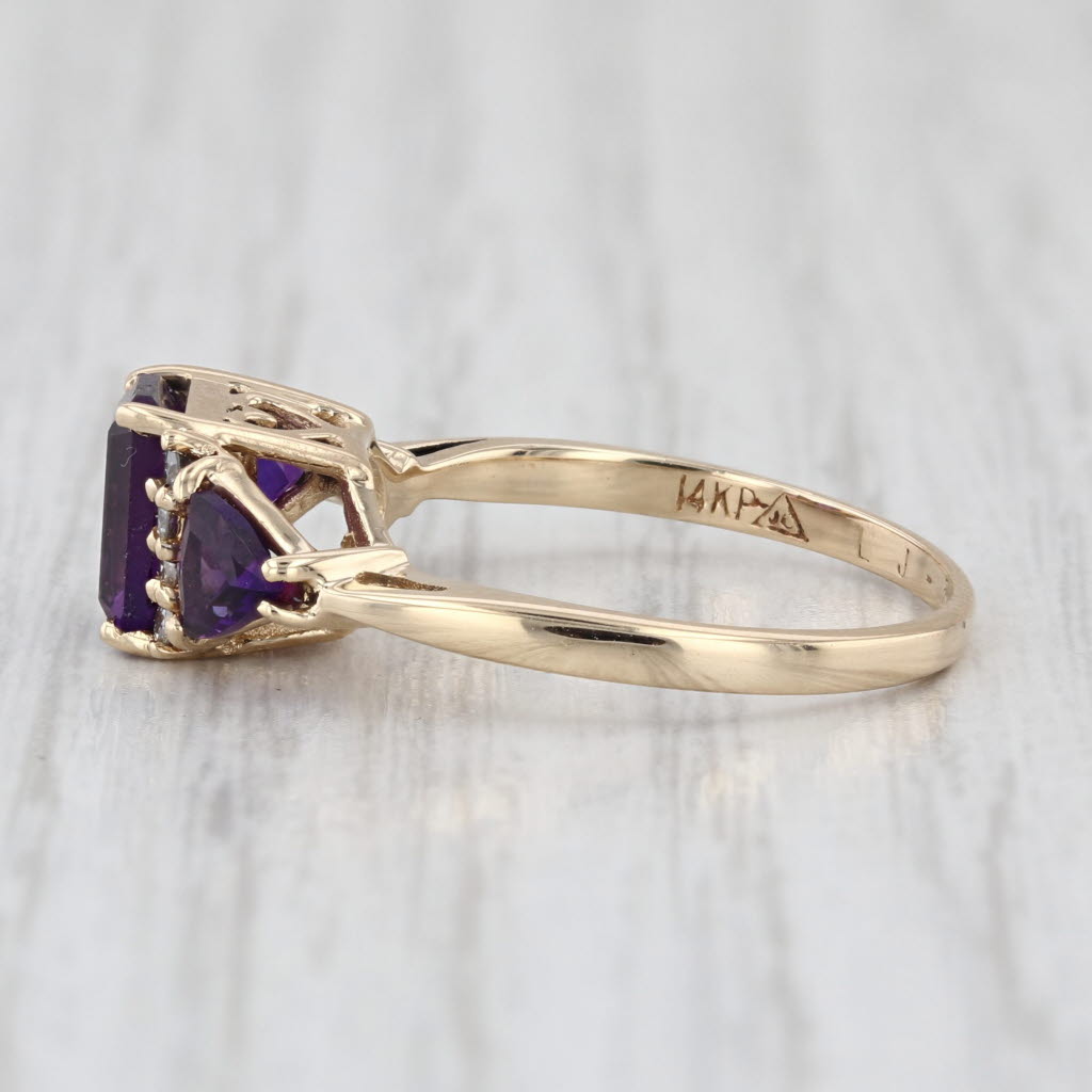 1.40ctw Amethyst 3-Stone Diamond Ring 14k Yellow Gold Size 6.25