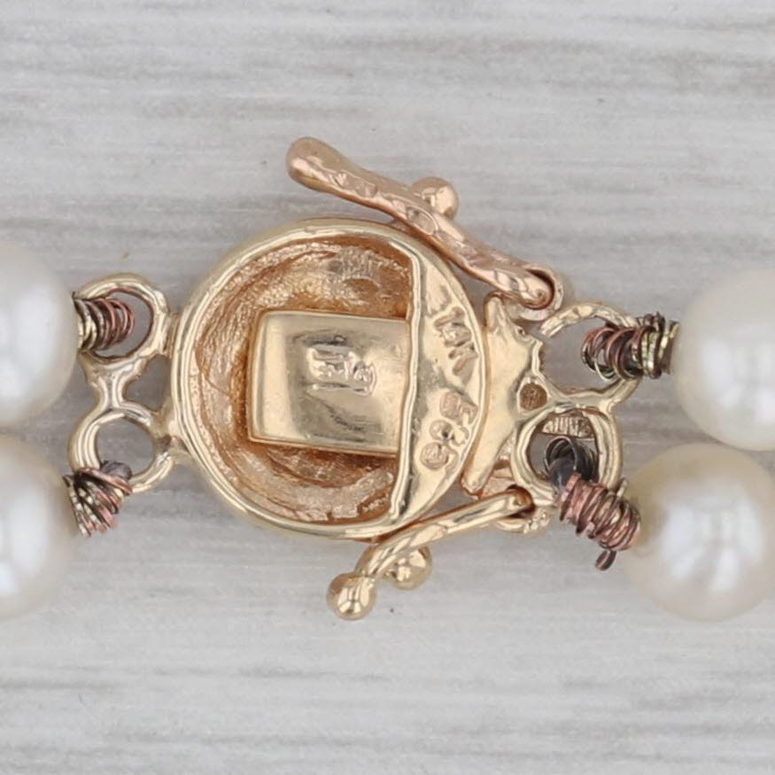 Gray Cultured Pearl Double Strand Bracelet 14k Yellow Gold Knot Accents 7.25"