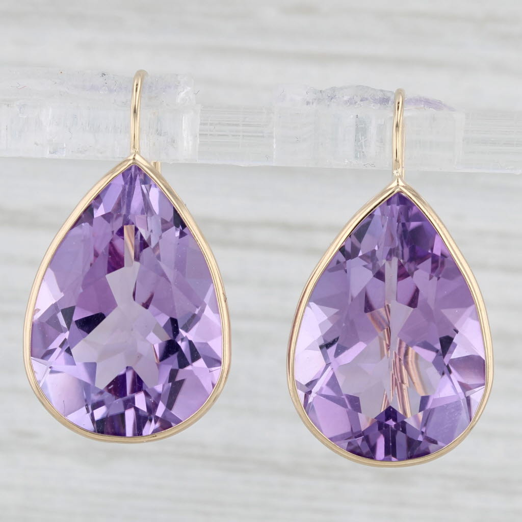 Light Gray 17ctw Pear Amethyst Teardrop Dangle Earrings 14k Yellow Gold