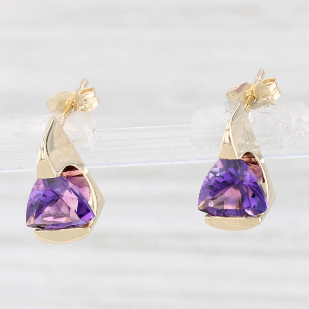 Light Gray 2ctw Trillion Amethyst Drop stud Earrings 14k Yellow Gold