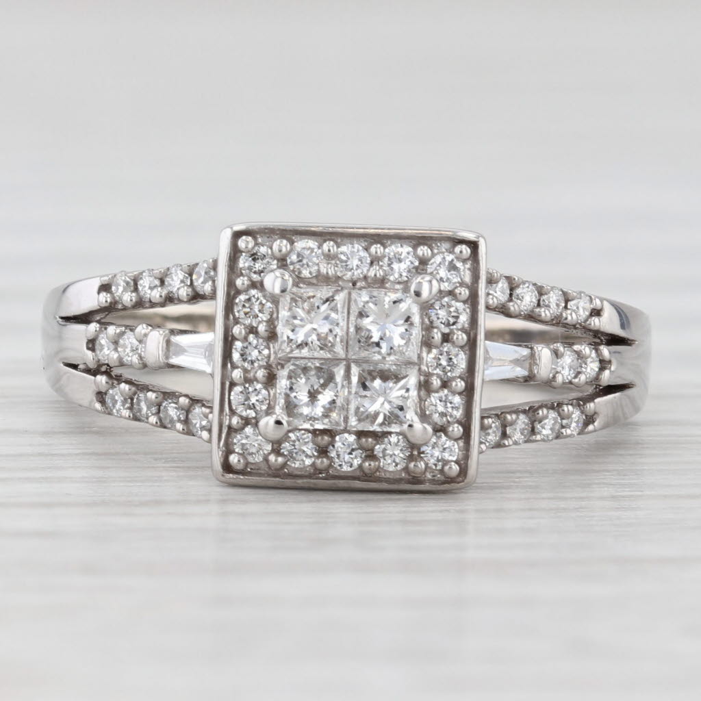Light Gray 0.54ctw Diamond Princess Halo Engagement Ring 10k White Gold Size 6