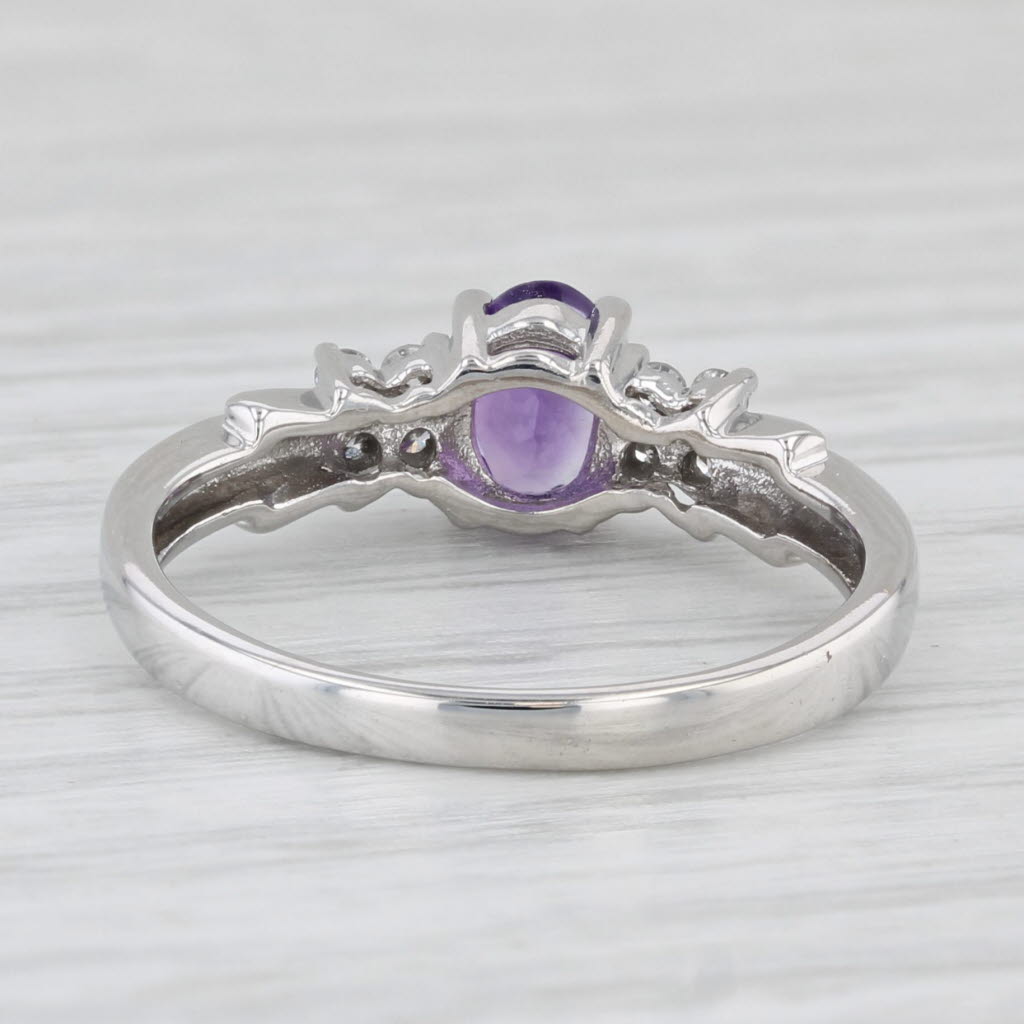 Light Gray 0.44ctw Oval Amethyst Diamond Ring 10k White Gold Size 5.75