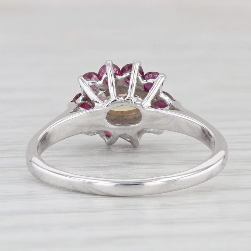 1ctw Oval Citrine Ruby Halo Ring 14k White Gold Size 7.5
