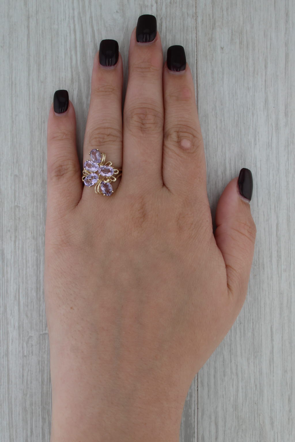 3.50ctw Amethyst Cluster Ring 10k Yellow Gold Size 7 Cocktal