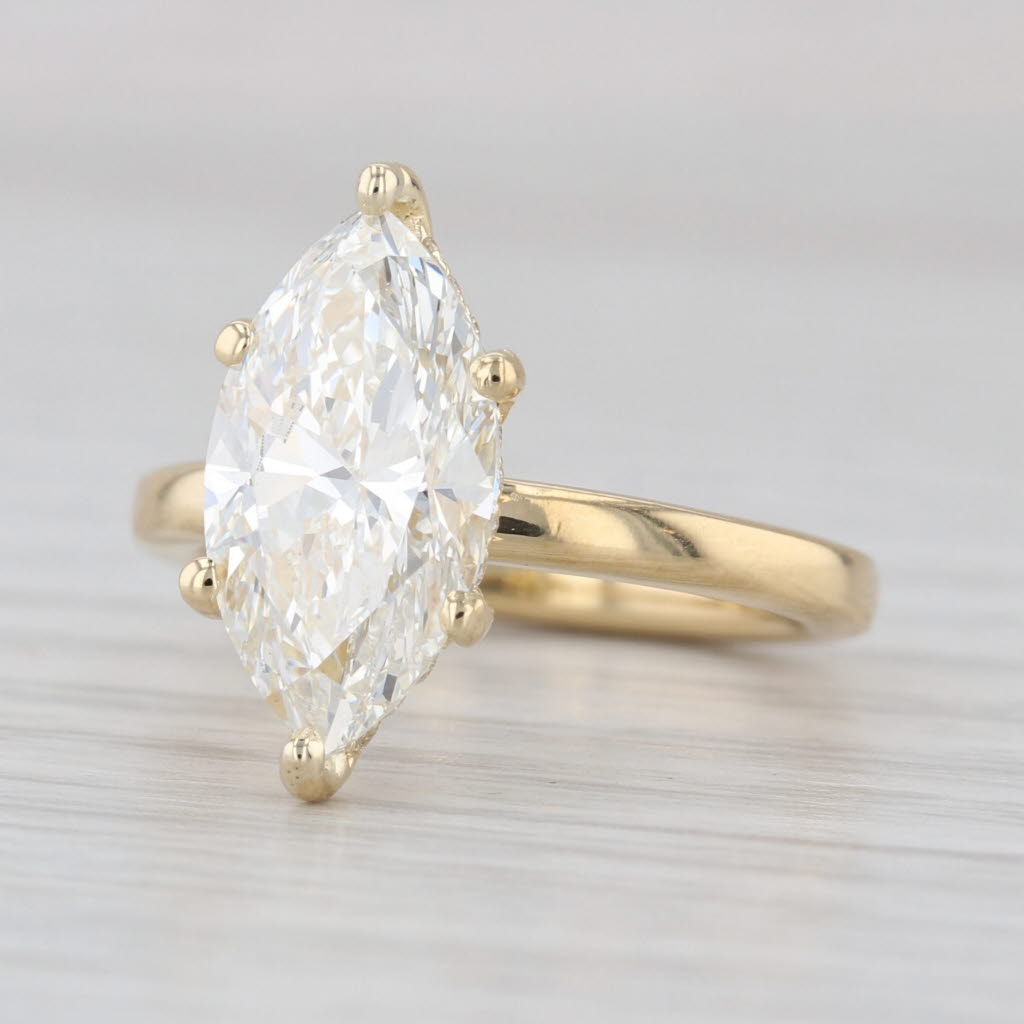 3.05ctw Marquise IGI VS1 G Lab Created Diamond Ring 18k Yellow Gold Size 4.75