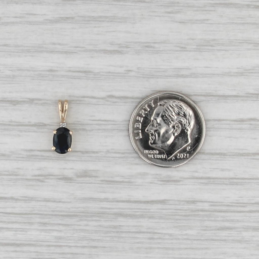 0.32ct Blue Sapphire Diamond Pendant 14k Yellow Gold Small Drop